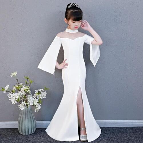 CUSTOM Girls Mesh Stiching High-end Mermaid Dress Children Catwalk Birthday Party Evening Gown Dress For Girl Vestidos Y2912