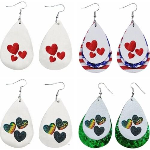 Two Layers Magic Color Unicorn Earrings For Valentines Day Gift Faux Leather Jewelry