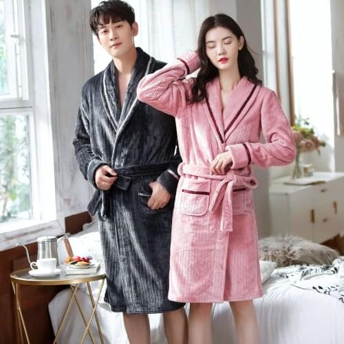 Couples Long Bathrobe Womens Flannel Robes Winter Dressing Gowns For Women Men Female Nightgowns Kimono Robe Clothes