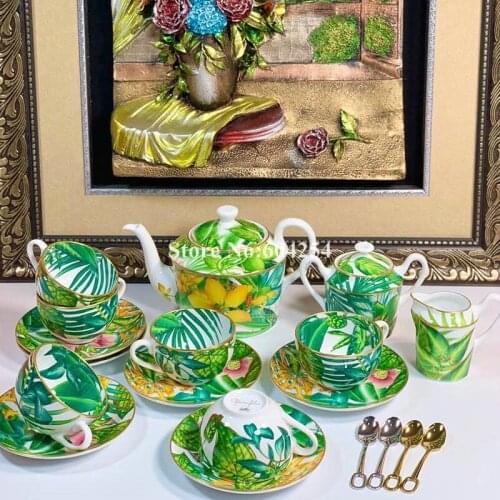 2021 new High-end Bone China Coffee Set 15 Pieces porcelain Cups and Saucers Ceramic Afternoon Tea Suit