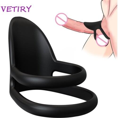 VETIRY Silicone Penis Ring Scrotum Bind Cock Ring Sex Toys for Men Erection Penis Enlargement Dual Ring Delay Ejaculation
