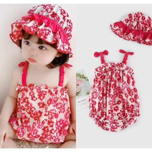 Newborn Infant Baby Girl Clothes Summer Sling Jumpsuit Girl Baby Red Rose Flower Casual Sleeveless Bodysuits Pelele Bebe Verano