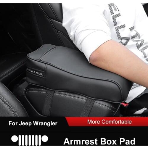TAJIAN Leather Car Central Console Armrest Pad Black Arm Rest Seat Box Mat Cushion Pillow Cover For Jeep Wrangler JL 2018-2021
