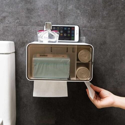 Multi Grids Puch Free Paper Towel Dispenser Waterproof Bathroom Wall Mounted Plastic Tissue Holder