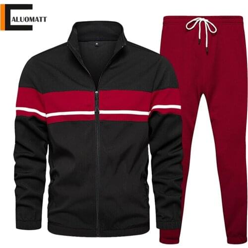 2021 Mens 2 Piece Set Long Sleeve Casual Tracksuit Men Sweatshirt Patchwork Sets Gyms Sports Suit Fashion Stripe Men Sportswear