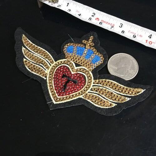 Fine An Crown Sequined Embroidery Patches Iron On Heart Love Wings Crown Appliques DIY Decoration Clothes Stickers Wholesale
