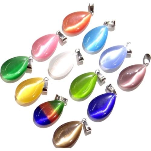 Natural stone Teardrop aventurine Quartz Crystal tiger eye Cat eyes pendants for diy jewelry making necklace Accessories12pcs