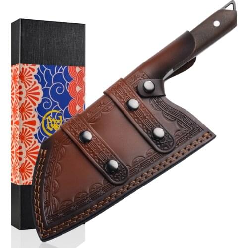 GRANDSHARP Hand Forged Chinese Cleaver 5cr15mov Hammered Blade Chef Knife Ebony Handle Outdoor Cooking Tools Leather Scabbard
