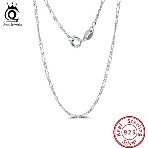 ORSA JEWELS Classic Style Diamond-Cut 4mm Figaro Link Chain Necklace 925 Silver 40cm 45cm 50cm Jewelry Gift Wholesale OSC27