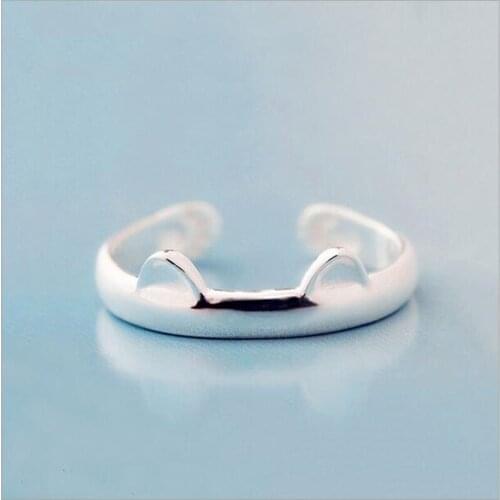 Hot Popular Fashion Animal 925 Sterling Silver Jewelry Not Allergic Cute Cat Ear Slim Face Opening Element Rings SR20