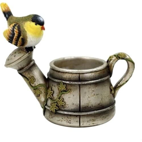 Lovely Resin Planter Flowerpot Pastoral Bird Shower Kawaii Zakka Succulents Flower Pot Mini Landscape Home Garden Office