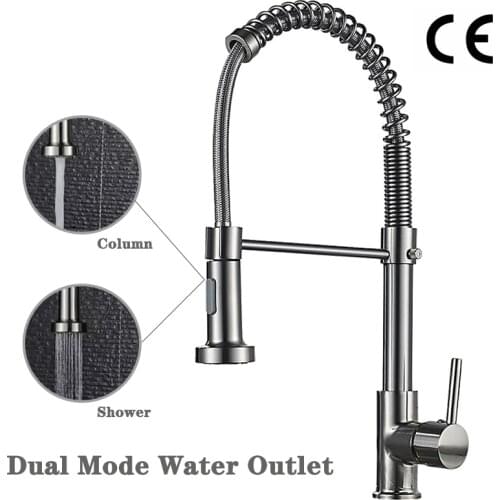 Kitchen Faucet Deck Mounted Brass Material Mixer Tap 360 Degree Rotation Stream Sprayer Nozzle Sink Hot Cold Taps