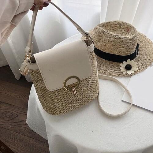 Small Straw Bucket Bags For Women 2021 Summer Crossbody Bags Lady Travel Purses And Handbags Female Shoulder Simple Bag