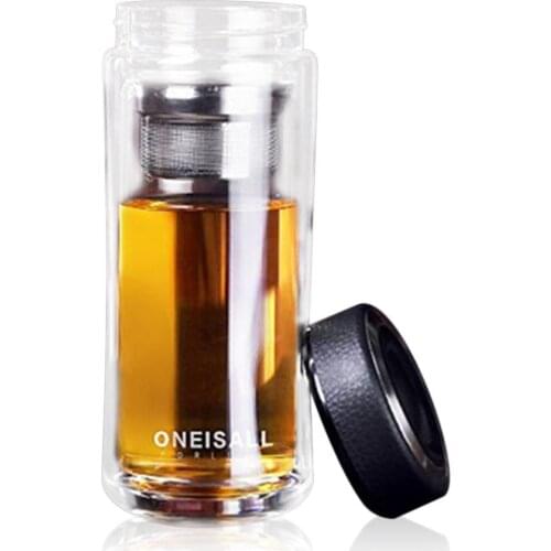 380 ML Large Capacity Glass Water Bottle Double Walled Travel Mug Portable Convenient Cup with Tea Infuser