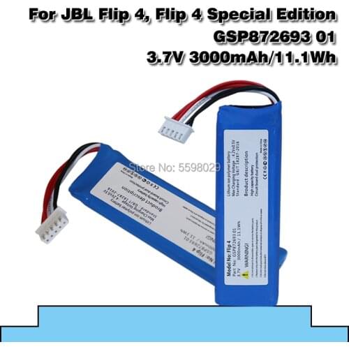 High Quality Battery GSP872693 01 3.7V 3000mAh/11.1Wh Battery for JBL Flip 4, Flip 4 Special Edition