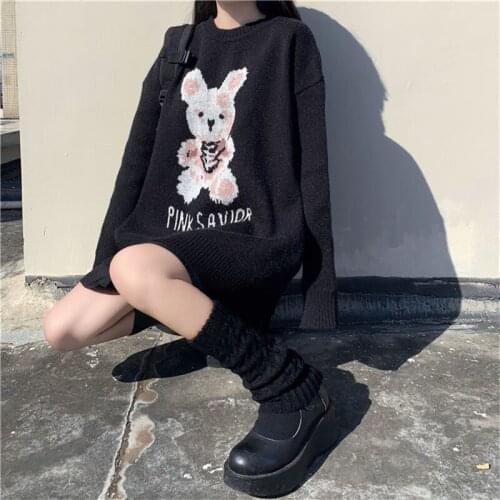 Y2K Aesthetic Kawaii Oversized Clothes Knitting Loose Pullover Sweaters Harajuku Bunny Gothic Cute Girl Womens sweater Vest