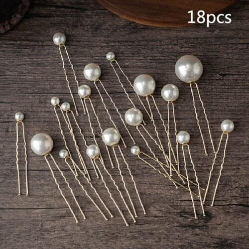 GETNOIVAS Hair Jewelry 18pcs Retro Hair U-Shaped Hair Pin Handmade Pearl Hairpins Women Bride Wedding Hair Sticks Headpeice SL