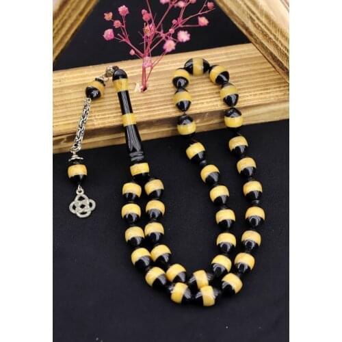 Yellow Black Powder Amber Tasbih rosary is the most beautiful and original accessory very special gift muslim islam worship