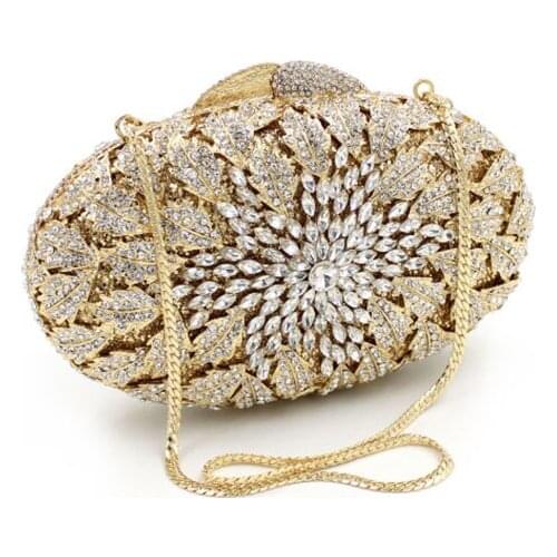 Simple Design Metal Diamonds Evening Bags gold Chain Shoulder Day Clutches Purse Evening Bags crossbody bags for lady