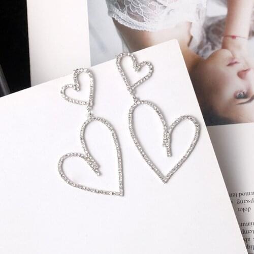 S925 Needle Korean Popular Long Rhinestone-Studded Love Exaggerated Cute Temperament Earrings Women Jewelry