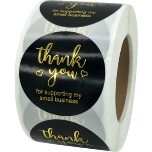 500pcs 1.5inch Thank You For Supporting My Small Business Label Stickers With Gold Foil Paper For Wedding Gift Box Stationary