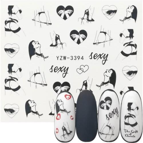 1 Sheet Russian text Nail Watermark Decals Sexy lips Middle finger Sexy girl Water Transfer Slider Russia Words Manicure Tattoos