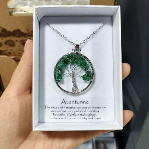 1pc Aventurine Natural Stone Tree of Life Crystal Pendant Necklace for Women Healing Crystal Necklaces Pendants Reiki Jewelry