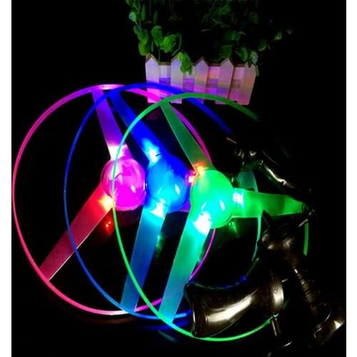1pc Funny Flying Hand-push Handle Pull Wire Spinning Flyer Luminous Flying UFO Light Handle Flash Flying Toys for Kids Toys