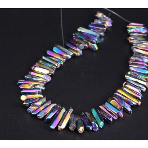 15.5"strand Polished Rainbow Titanium Crystal Quartz Top Drilled Point Beads,Raw Crystal Stick Pendant Beads Jewelry Making