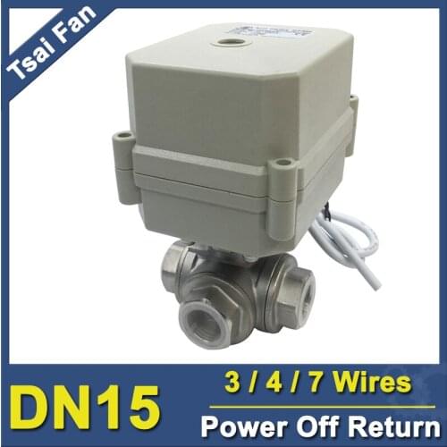 3/4/7 Wires 1/2'' stainless steel 3 Way DN15 Electric Motorized Ball Valve L/T type AC110-230V For Water Heating Water Treatment