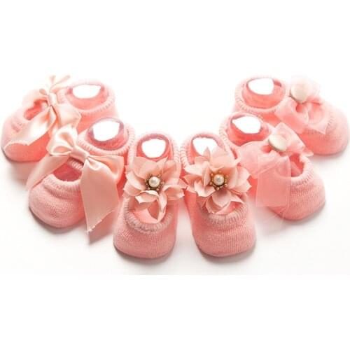 3 Pair/Set Baby Socks Cotton Lace Flower Bowknot Infant For Girls Socks Antiskid Floor Socks Princess Birthday Christmas Gifts