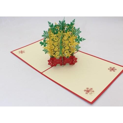 3D Handmade 2019 Christmas Double Color Green Yellow Snowflake Tree Paper Greeting Cards New Year Business Kids Friend Gift