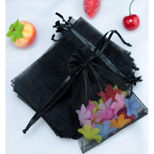 500pcs Black Jewelry Gift Packing Drawable Organza Bags 15x20cm Gift Bag Pouches Display Packaging Pouches Can Customized Logo