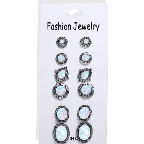 6 Pairs/Set Fashion Women Round Oval Drop Faux Opal Ear Stud Earrings Jewelry 2018