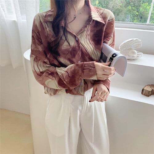 Autumn Fashion Office Shirts New Turn Down Collar Print Women Blouses Cardigan Button Casual Tops Long Sleeves Single Blouse