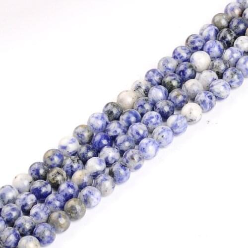 Natural Stone Dot White Blue Beads Sodalite Round Loose Stone Beads 4/6/8/10/12MM Pick For DIY Bracelet Jewelry Making