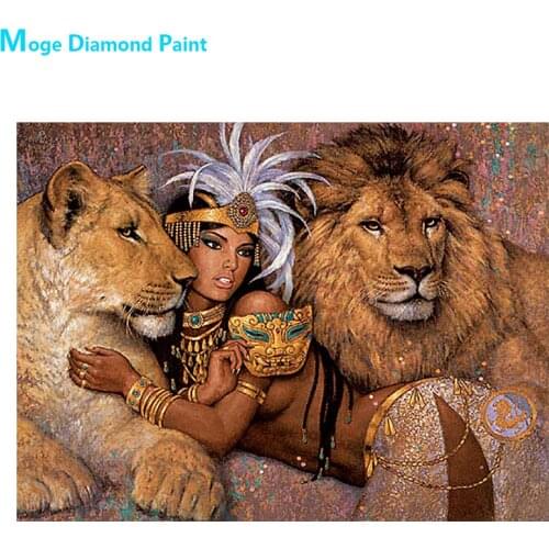 Women and Lions Diamond Painting Animal Portrait Round Full Drill Nouveaute DIY Mosaic Embroidery 5D Cross Stitch Home Decor
