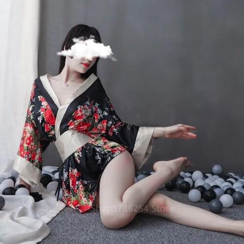 Japanese Kimono Dress Sexy Sakura Girl Sexy Geisha Costume Woman Robe Vintage Haori Short Yukata Cosplay Bathrobe Silk Clothes