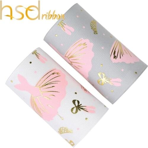 HSDRibbon 75MM 3 inch Designer custom pattern Dance skirt ink with gold Foil Printed on Grosgrain Ribbon