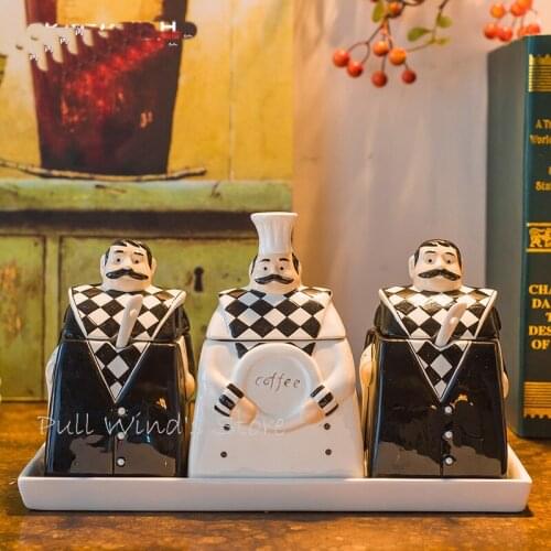 Interesting Kitchen chef Ceramic Flavoring jar Bakers Kitchen modeling seasoning storage bottle