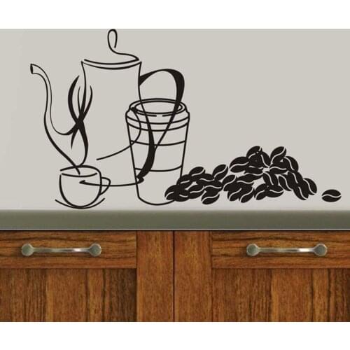 Coffee Beans Wall Decal Teapot Cup Vinyl Door Window Stickers Kitchen Cafe Bar Coffee Shop Interior Decoration Art Mural Q267