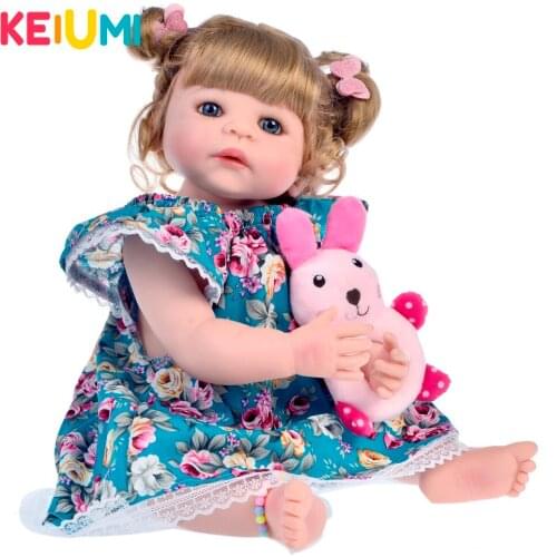 New Desgin Full Silicone Dolls Reborn Baby Boneca 22 Inch 55 CM Gold hair Baby Reborn Girl Toys For Toddler Playmate Kids Gift