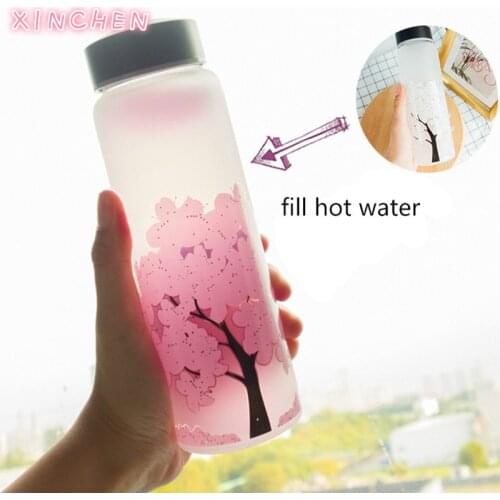 420ml Color Changing Cute Cherry Glass Bottle for Water Temperature Hot Water Coffee Tea Drink Cup Drinkware Bottles Best Gift