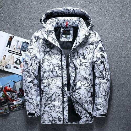 Fashion Brand Winter Thick White Duck Down Mens Casual Down Jacket Coat Fashion Camouflage Hooded Down Jacket White Black