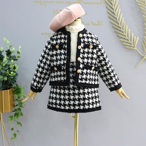 Fashion Girl Classic Clothing Sets 2PCS Autumn Winter Plaid Uniform Kid Causal Outfit Princess Party Preppy Style for 3-8 Ys