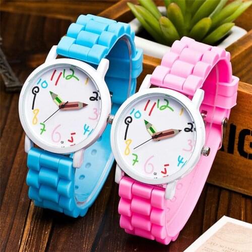 Fashion Women Quartz Watch Cute Pencil Number Dial Wrist Watches with Silicone Strap TT@88