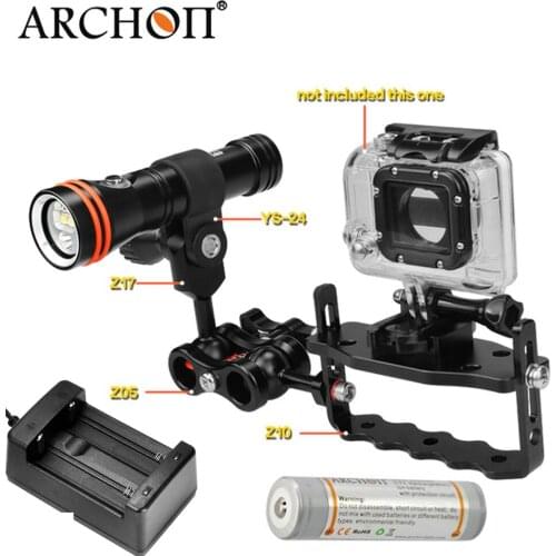 ARCHON D15VP Diving Flashlight Kit : D15VP + YS mount 24 + Ball Joint Z17 +Double -hole clamp Z05 + arm Z09 + battery + charger