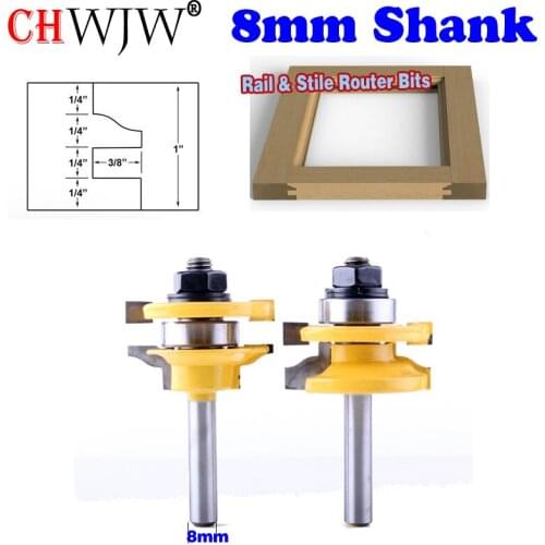 2 Bit Rail and Stile Router Bit Set - 8" Shank door knife 25.4mmH Woodworking cutter Tenon Cutter for Woodworking Tools