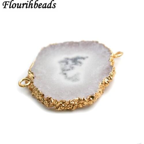 Natural White Agate Freeform Slice Two Loops Jewelry Connectors Bracelet Charms Necklace Pendant
