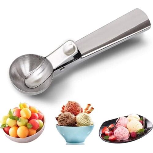 Stainless Steel Ice Cream Scoop Ice Ball Maker Yogurt Cookie Dough Dessert fruit Spoon Tools Press Watermelon Spoon